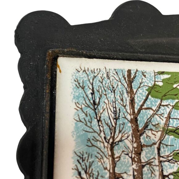 Vintage Currier and Ives Kitchen Cast Iron Tile Trivet "The Old Homestead" Japan - Picture 7 of 14